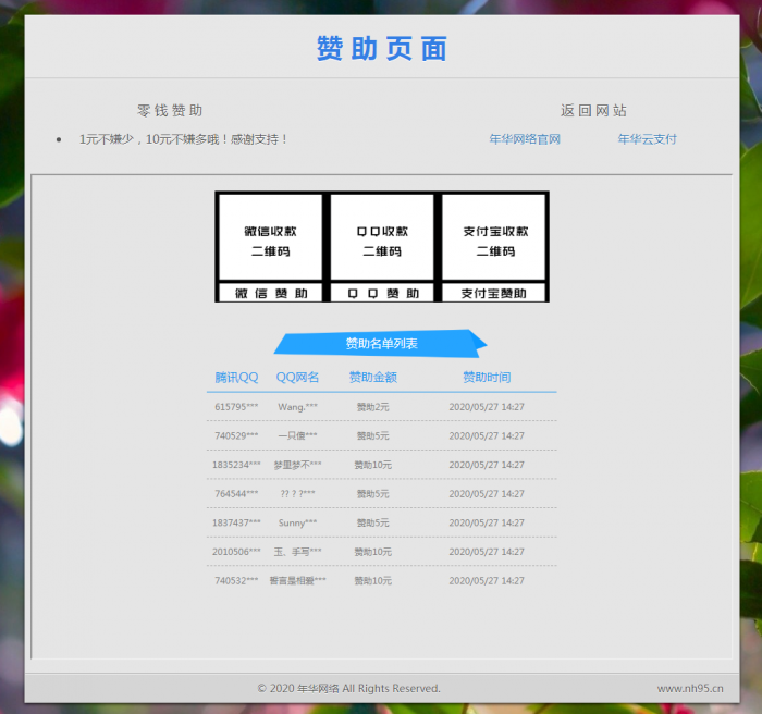 漂亮的赞助打赏单页HTML源码-一生相随博客