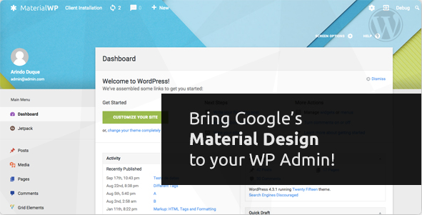 WordPress插件-Material WP V0.0.52汉化版已更新-倾尘SEO 更改WordPress管理界面 Material Design RTL支持-一生相随博客